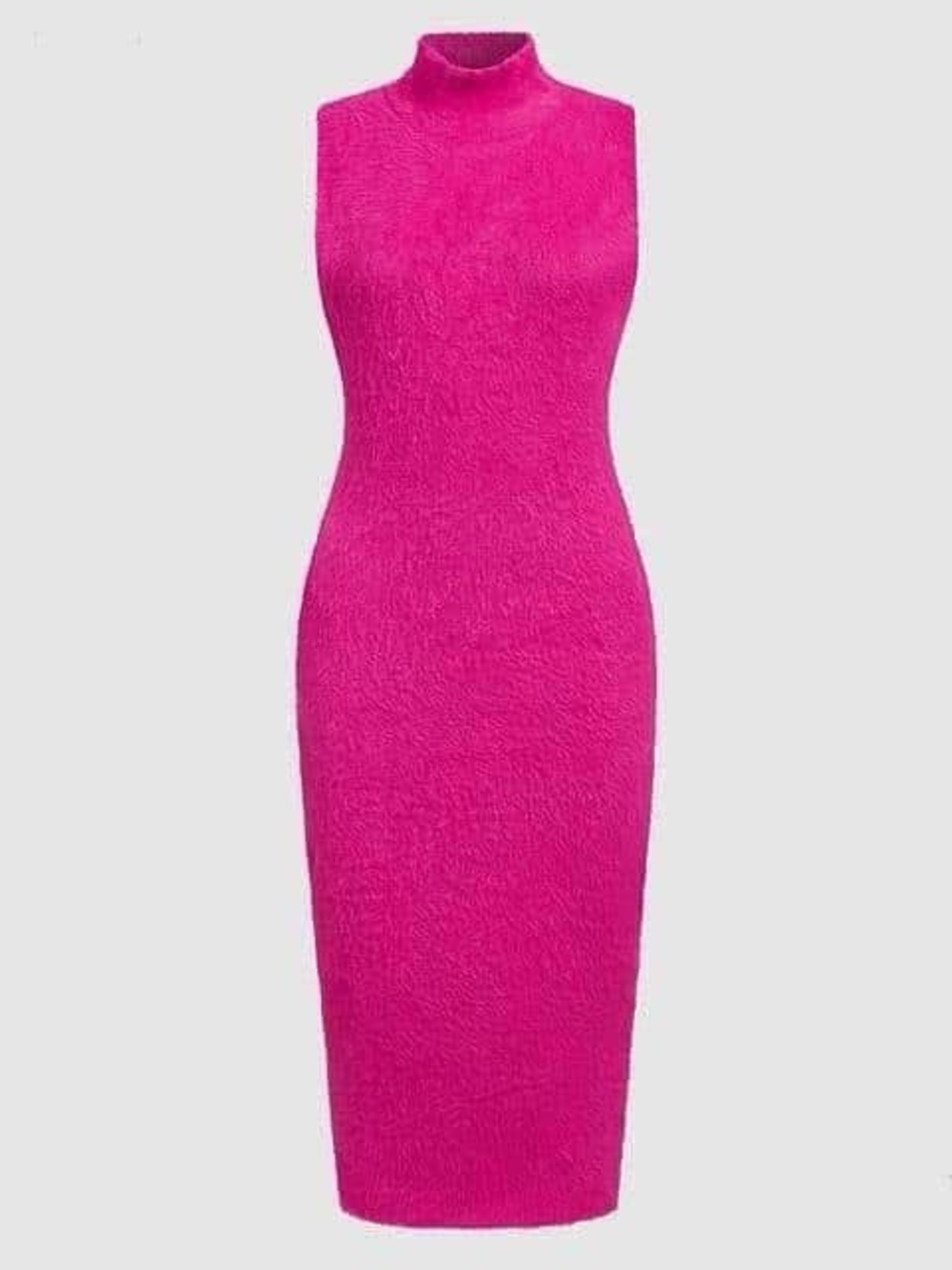 Sleeveless Mock Neck Hot Pink Midi Sheath Dress